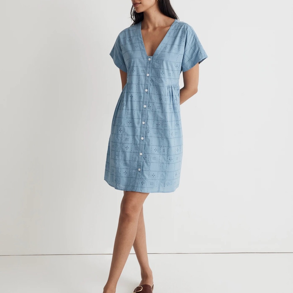 Madewell Button-Front V-Neck Mini Dress